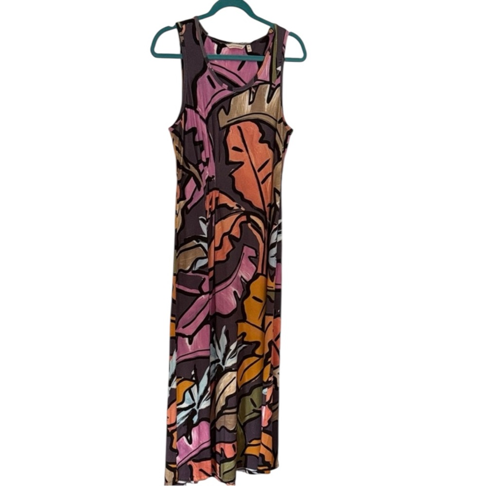 Soft Surroundings Colorful Abstract Leaf Maxi Dress